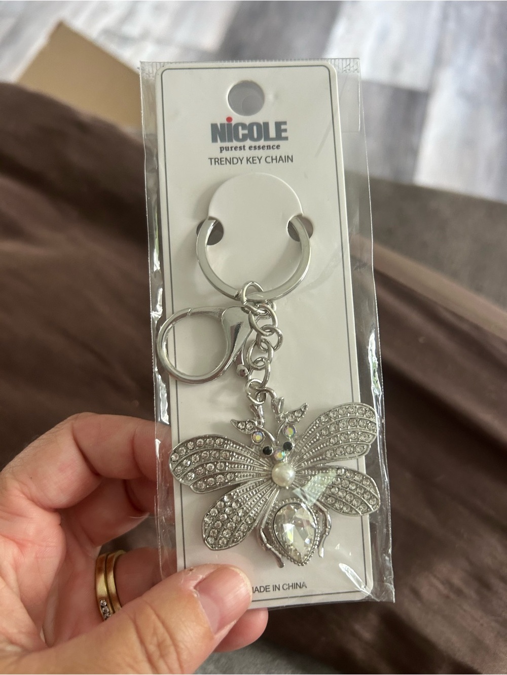 4/$50 Nicole Silver Crystal Bee Keychain Charm